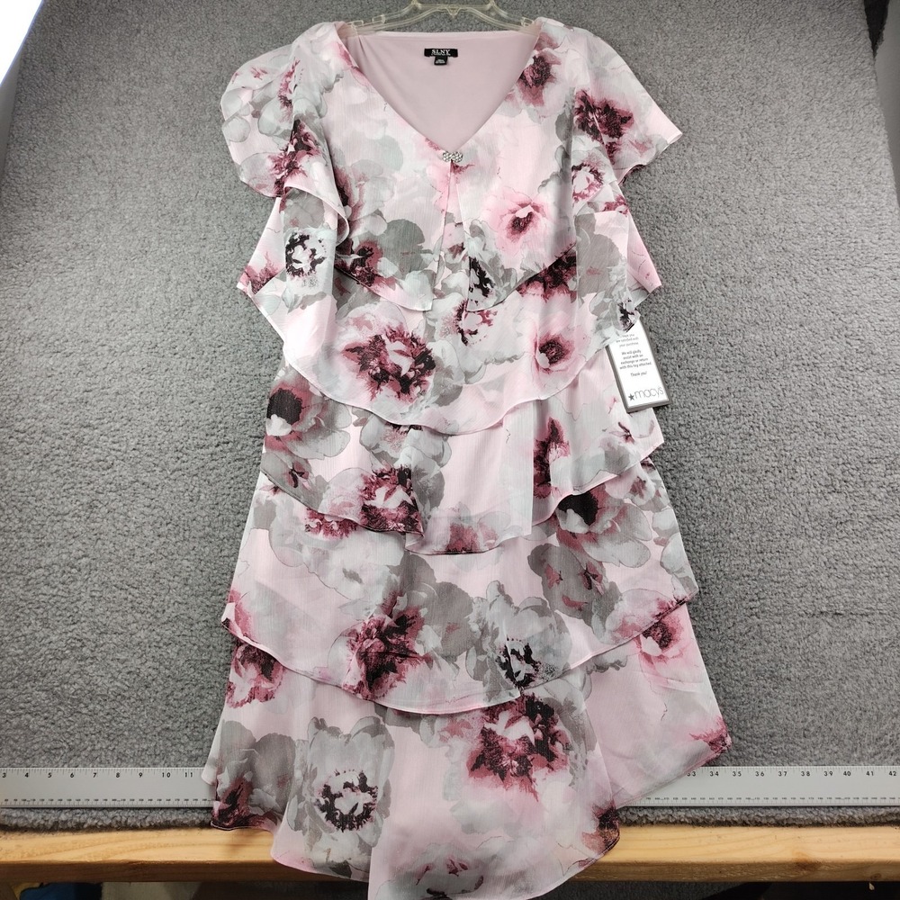 SLNY Dress Size 18W Floral Tiered Pink Lined NWT